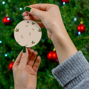 Beige Ceramic Holiday Ornament - Holly