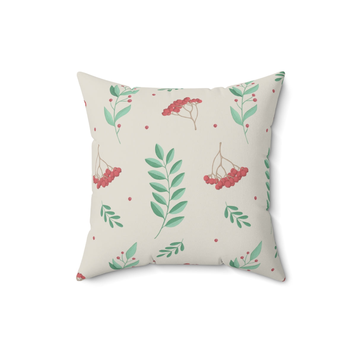 Polyester Square Holiday Pillowcase - Red &amp; Green Holly