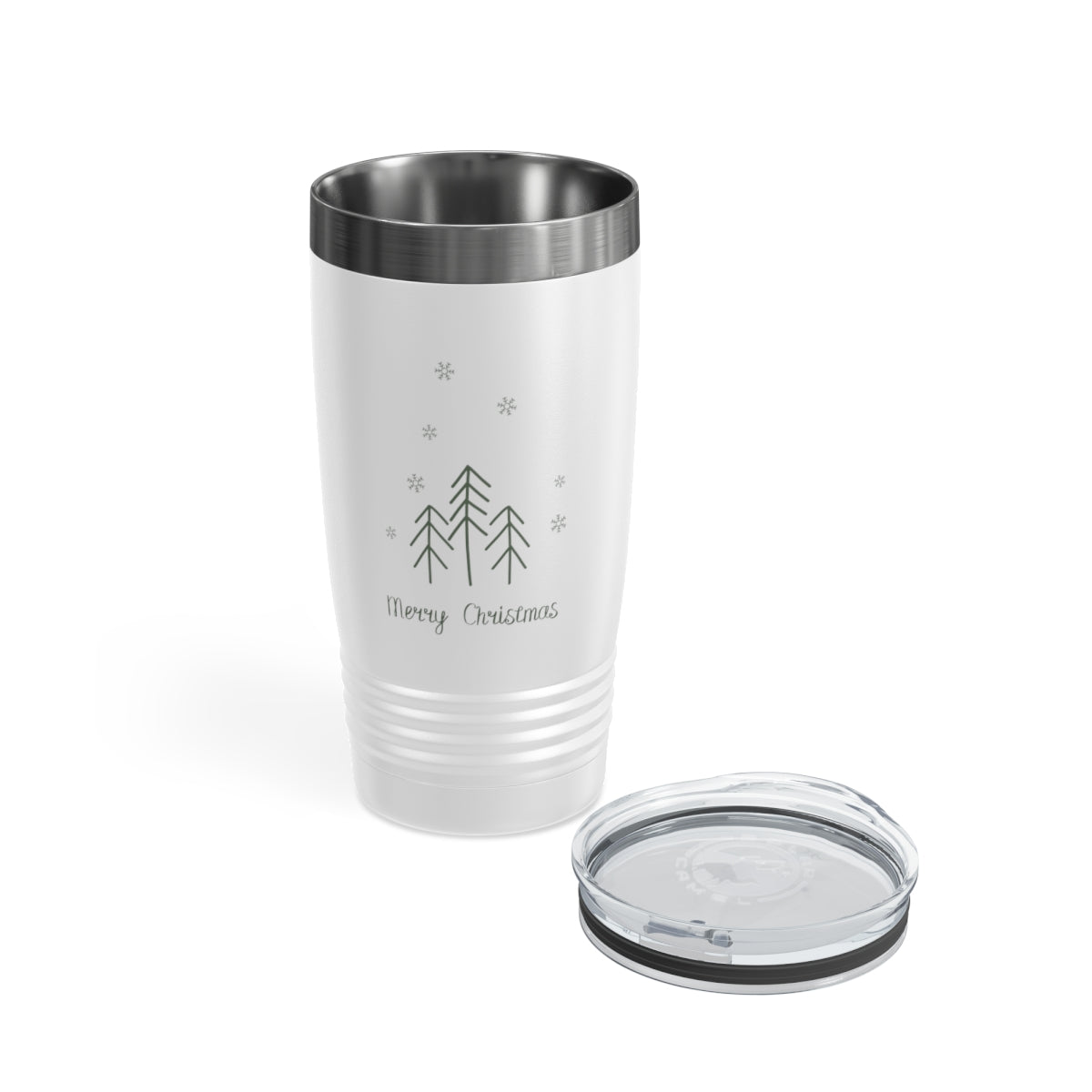 20oz White Ringneck Holiday Tumbler - Merry Christmas Evergreen Trees