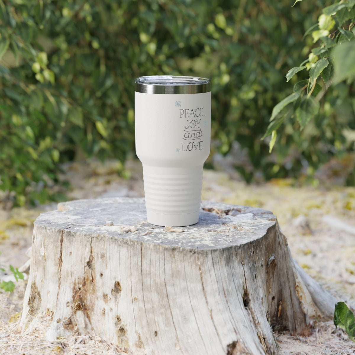 30oz White Ringneck Holiday Tumbler - Peace, Joy &amp; Love