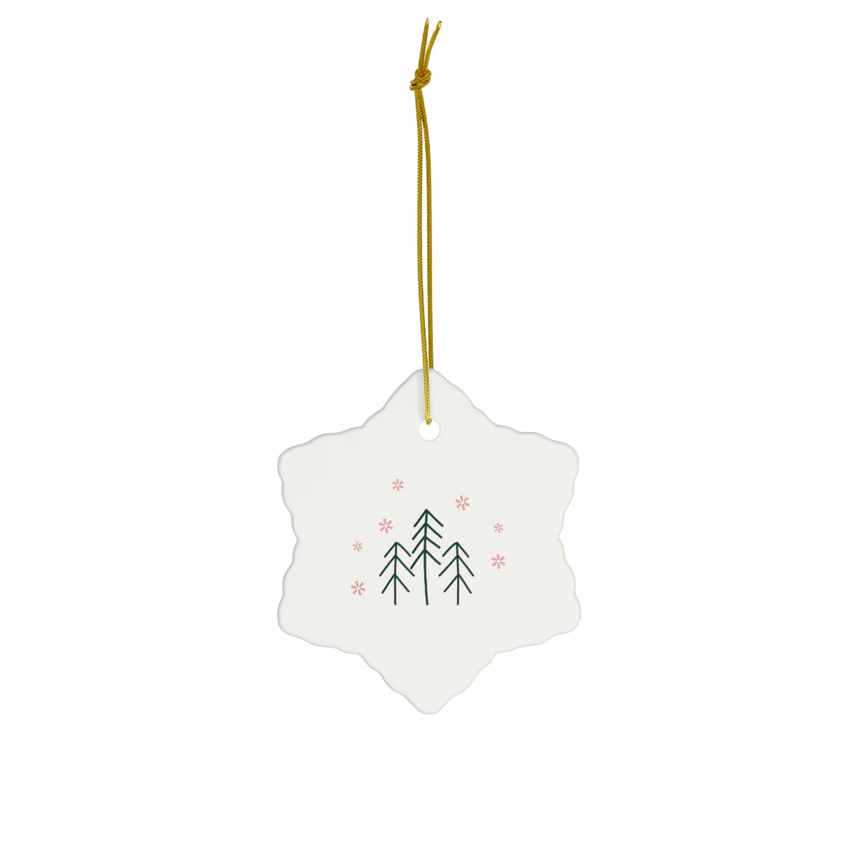 Ceramic Holiday Ornament - Evergreen Trees & Red Snowflakes