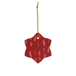 Red Ceramic Holiday Ornament - White Garland