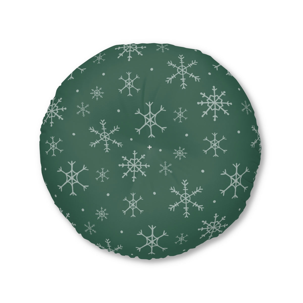Green Round Tufted Holiday Floor Pillow - Snowflakes
