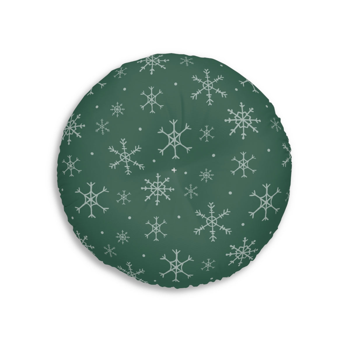 Green Round Tufted Holiday Floor Pillow - Snowflakes