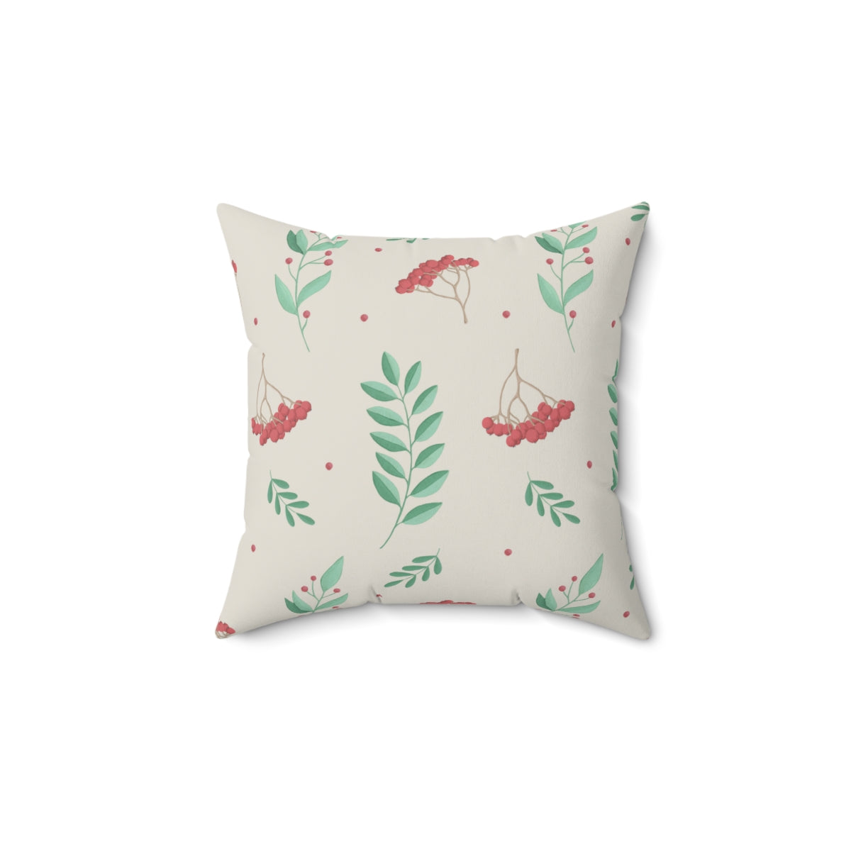 Polyester Square Holiday Pillowcase - Red &amp; Green Holly