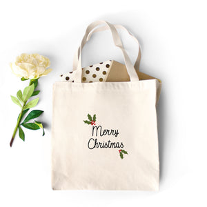 Heavy Cotton Tote Bag - Holly Merry Christmas