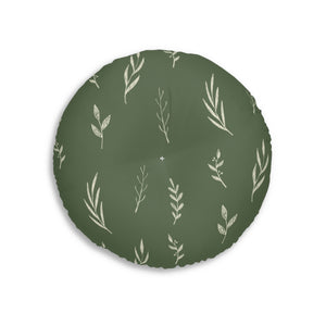 Green Round Tufted Holiday Floor Pillow - White Garland