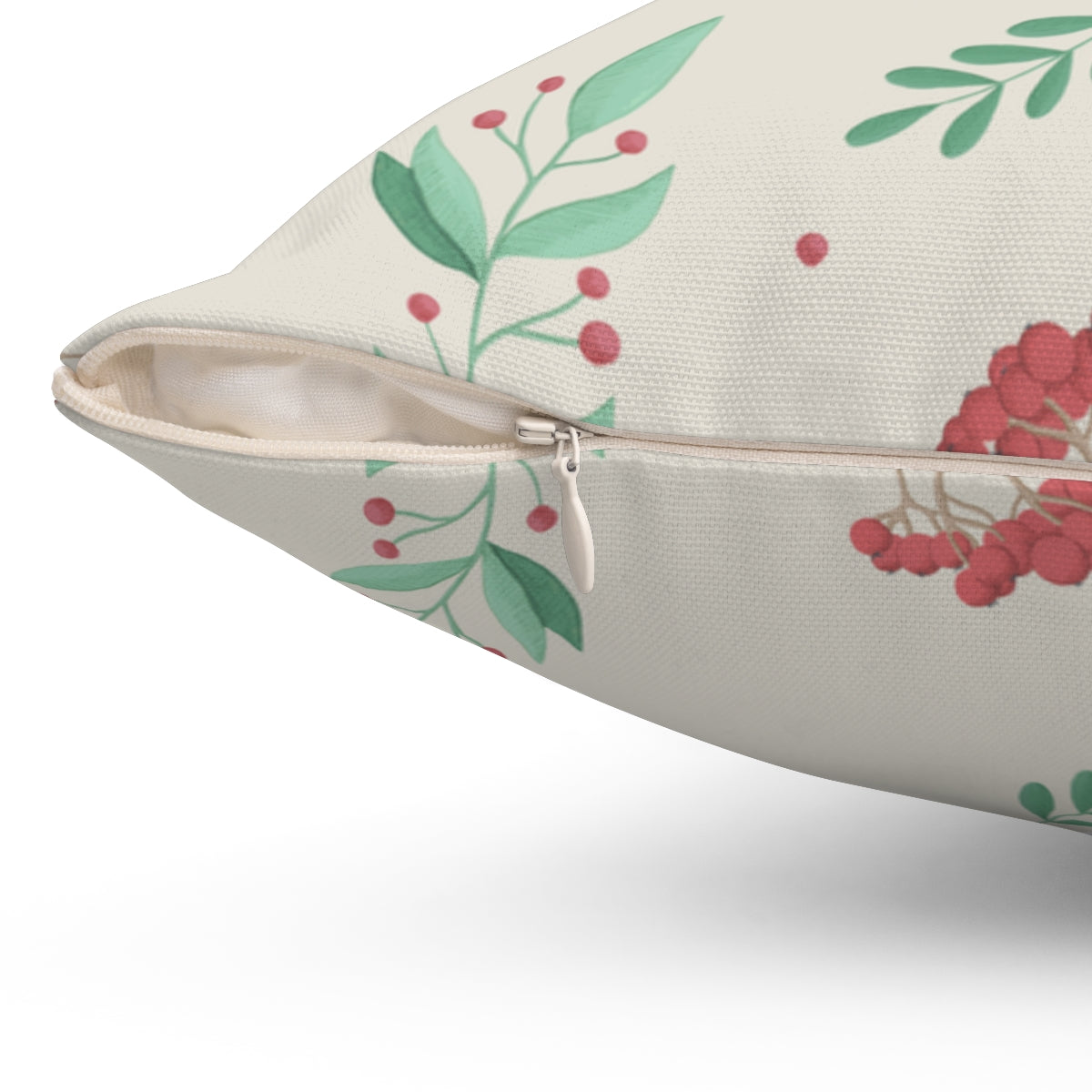 Polyester Square Holiday Pillowcase - Red &amp; Green Holly