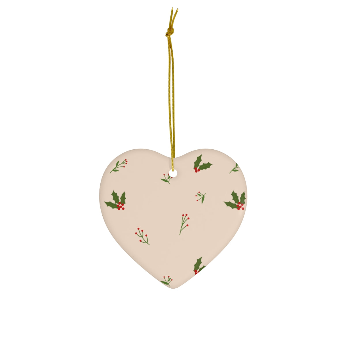 Beige Ceramic Holiday Ornament - Holly