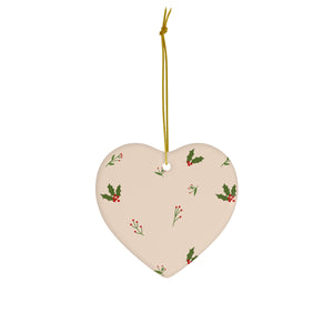 Beige Ceramic Holiday Ornament - Holly