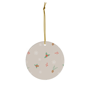 Ceramic Holiday Ornament - Pinecones & Holly