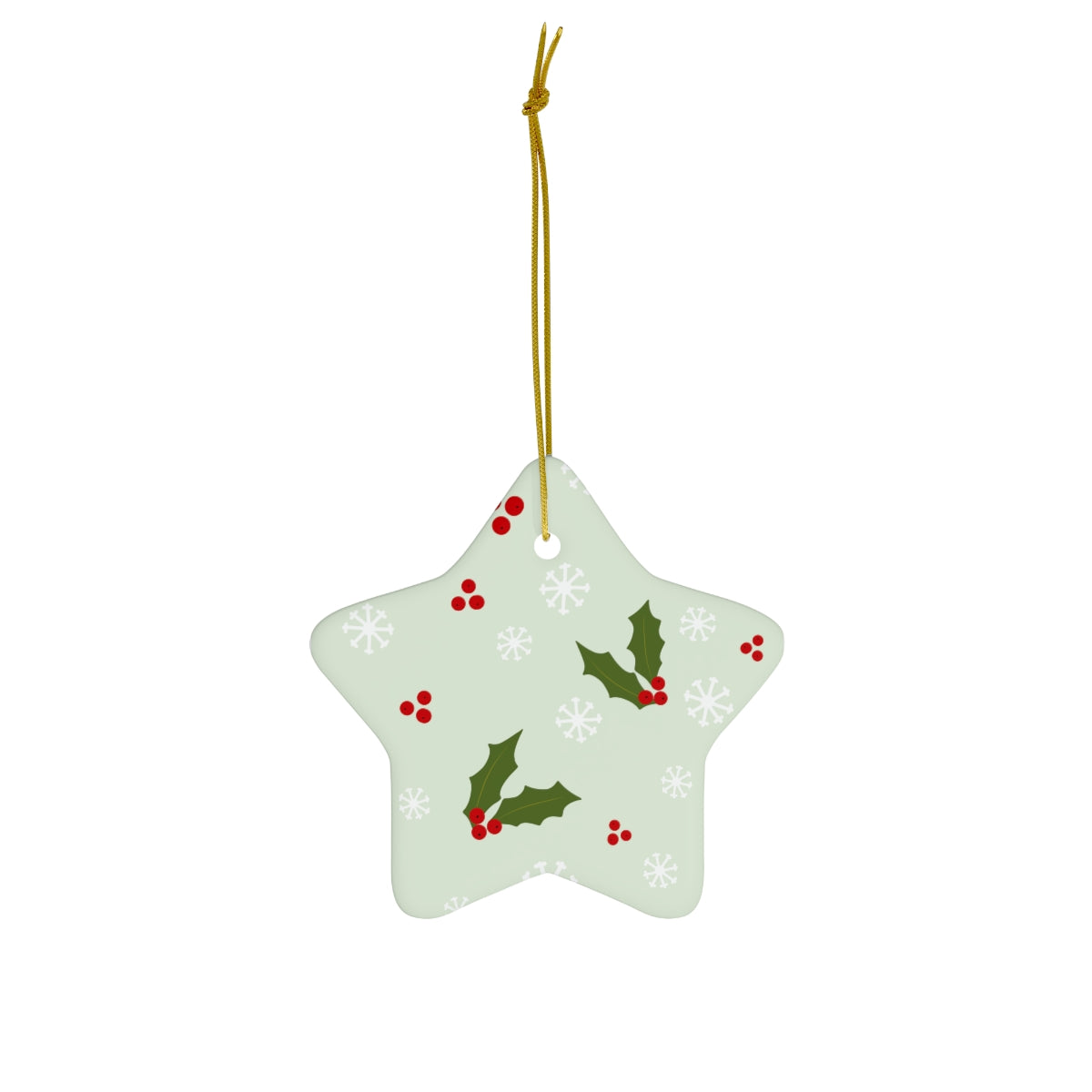 Ceramic Holiday Ornament - Holly &amp; Snowflakes