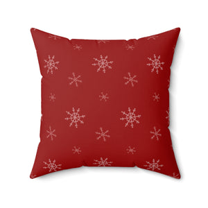 Red Polyester Square Holiday Pillowcase - Snowflakes