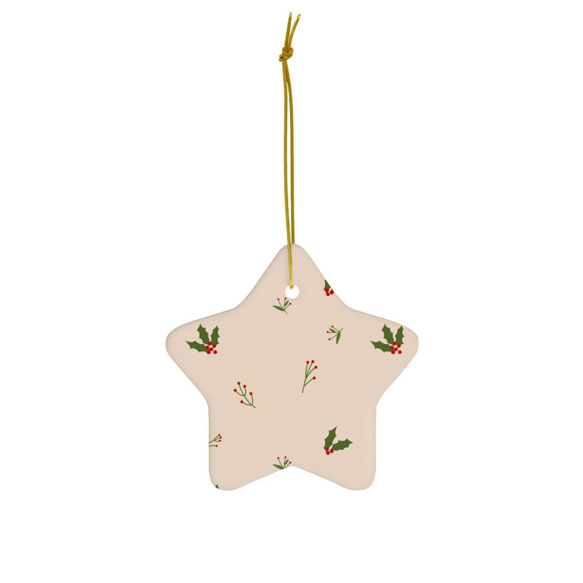 Beige Ceramic Holiday Ornament - Holly