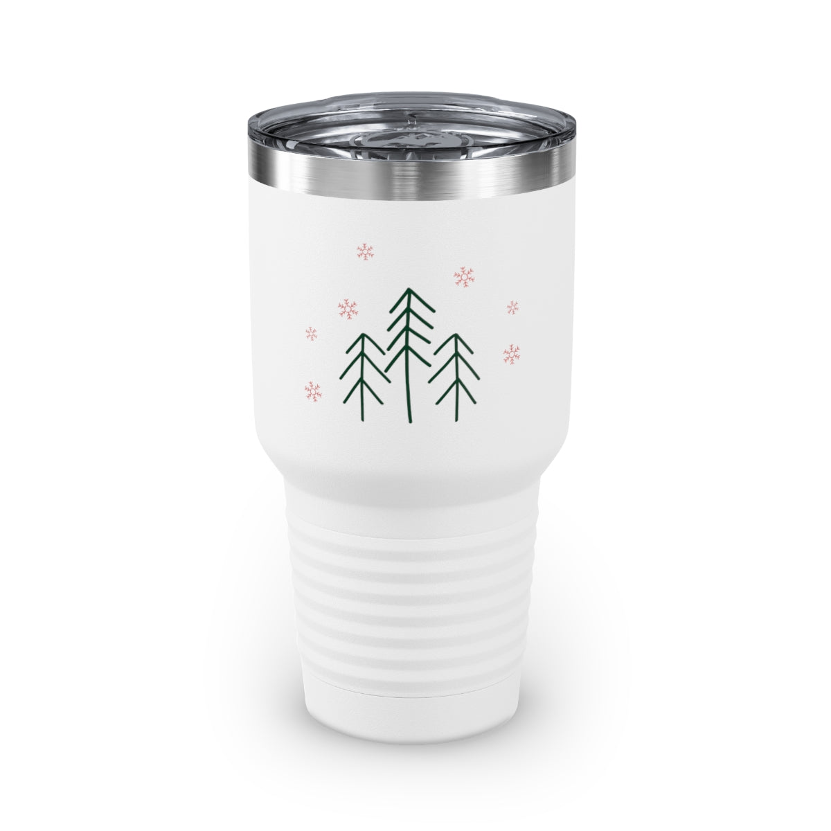 30oz White Ringneck Holiday Tumbler - Evergreen Trees &amp; Red Snowflakes