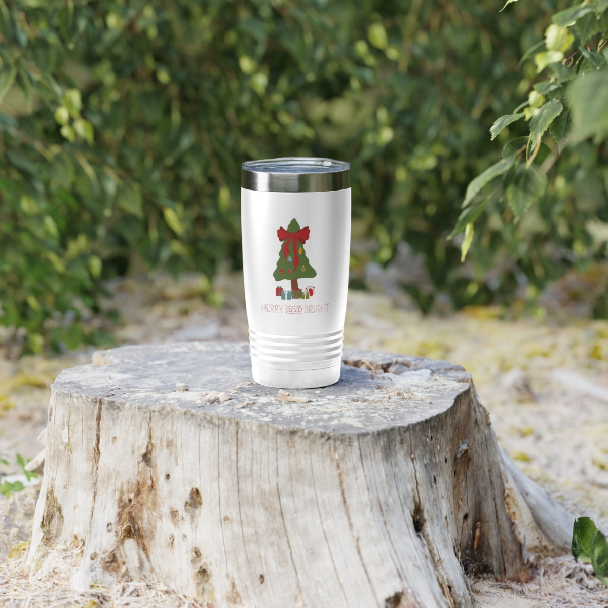 20oz White Ringneck Holiday Tumbler - Merry &amp; Bright