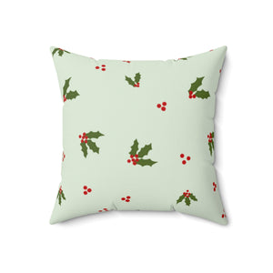 Green Polyester Square Holiday Pillowcase - Holly