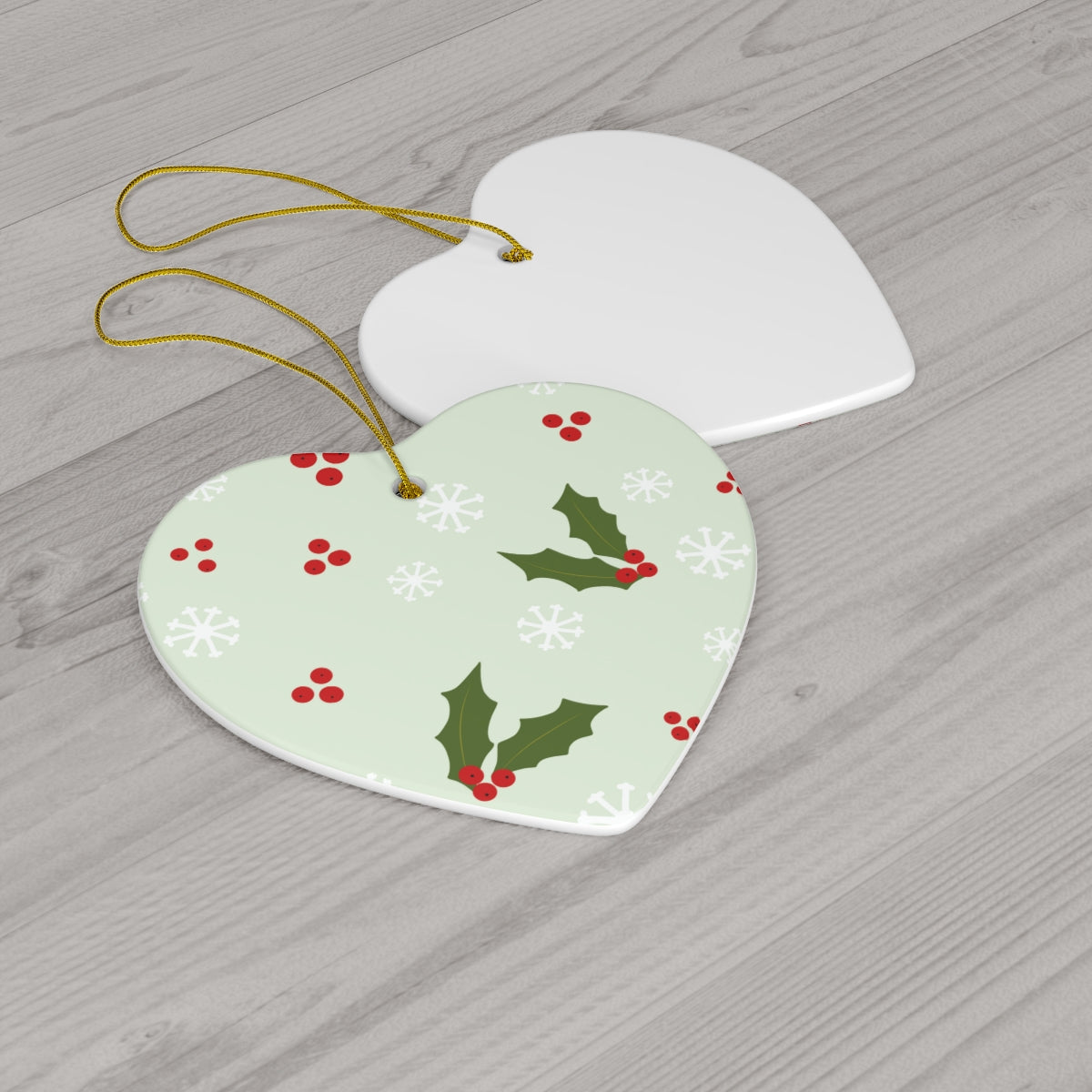 Ceramic Holiday Ornament - Holly &amp; Snowflakes