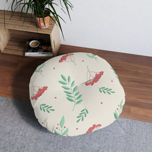 Round Tufted Holiday Floor Pillow - Large Red & Green Hollys