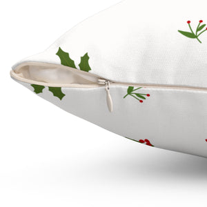 White Polyester Square Holiday Pillowcase - Holly