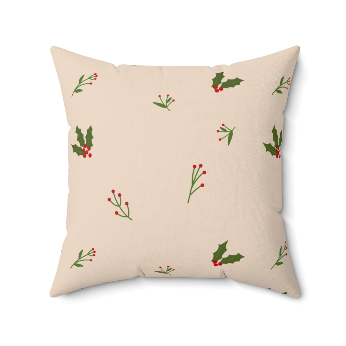 Beige Polyester Square Holiday Pillowcase - Holly
