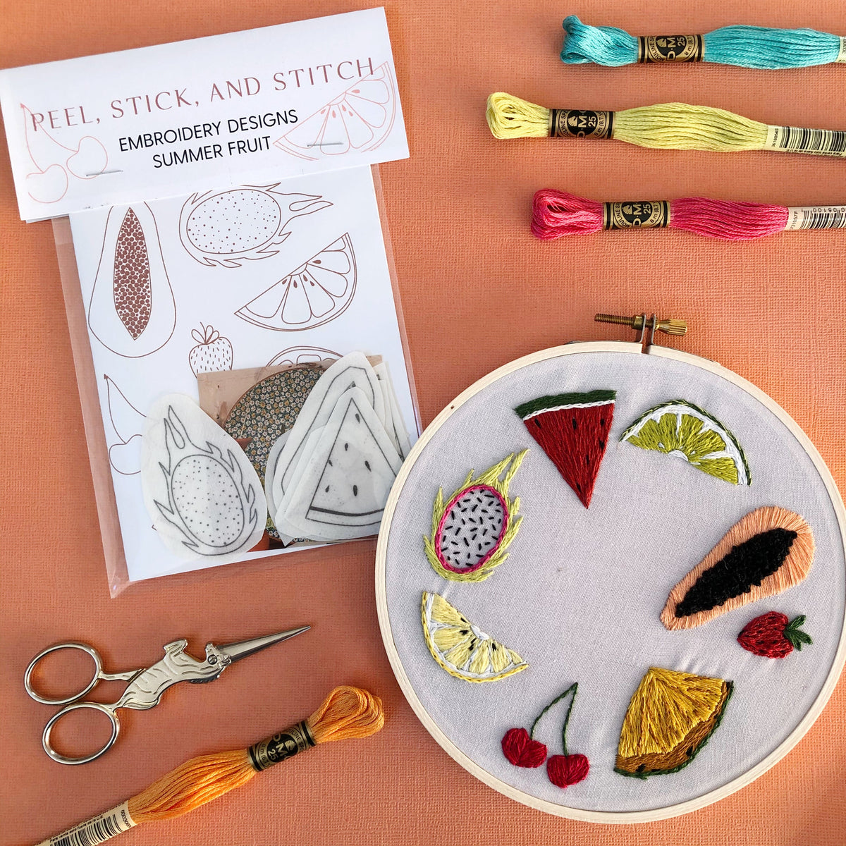DIY Peel, Stick &amp; Stitch Embroidery Pattern - Fruit