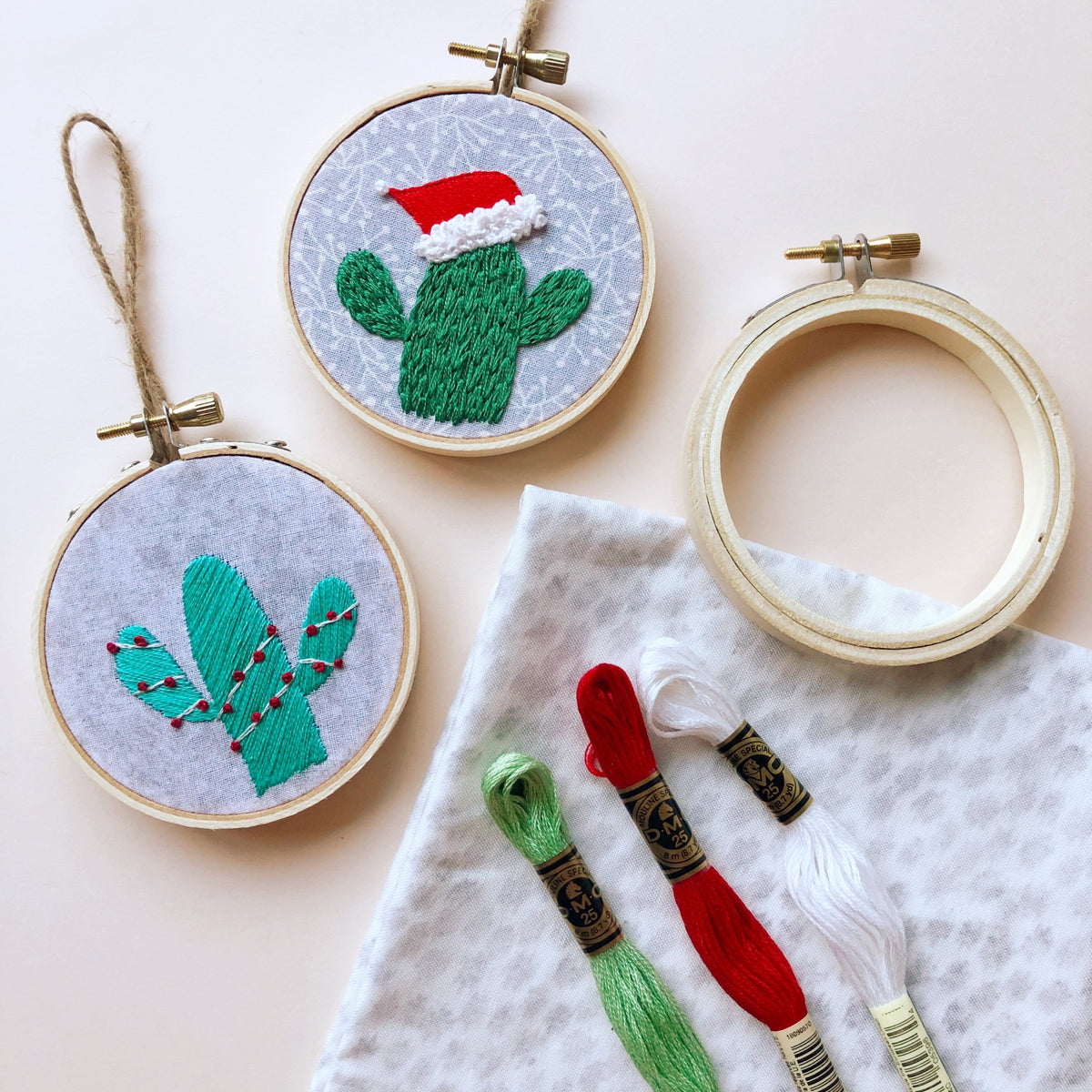 DIY Cactus Holiday Ornament Embroidery Kit