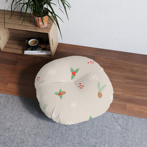 Round Tufted Holiday Floor Pillow - Pinecones & Snowflakes