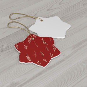 Red Ceramic Holiday Ornament - White Garland