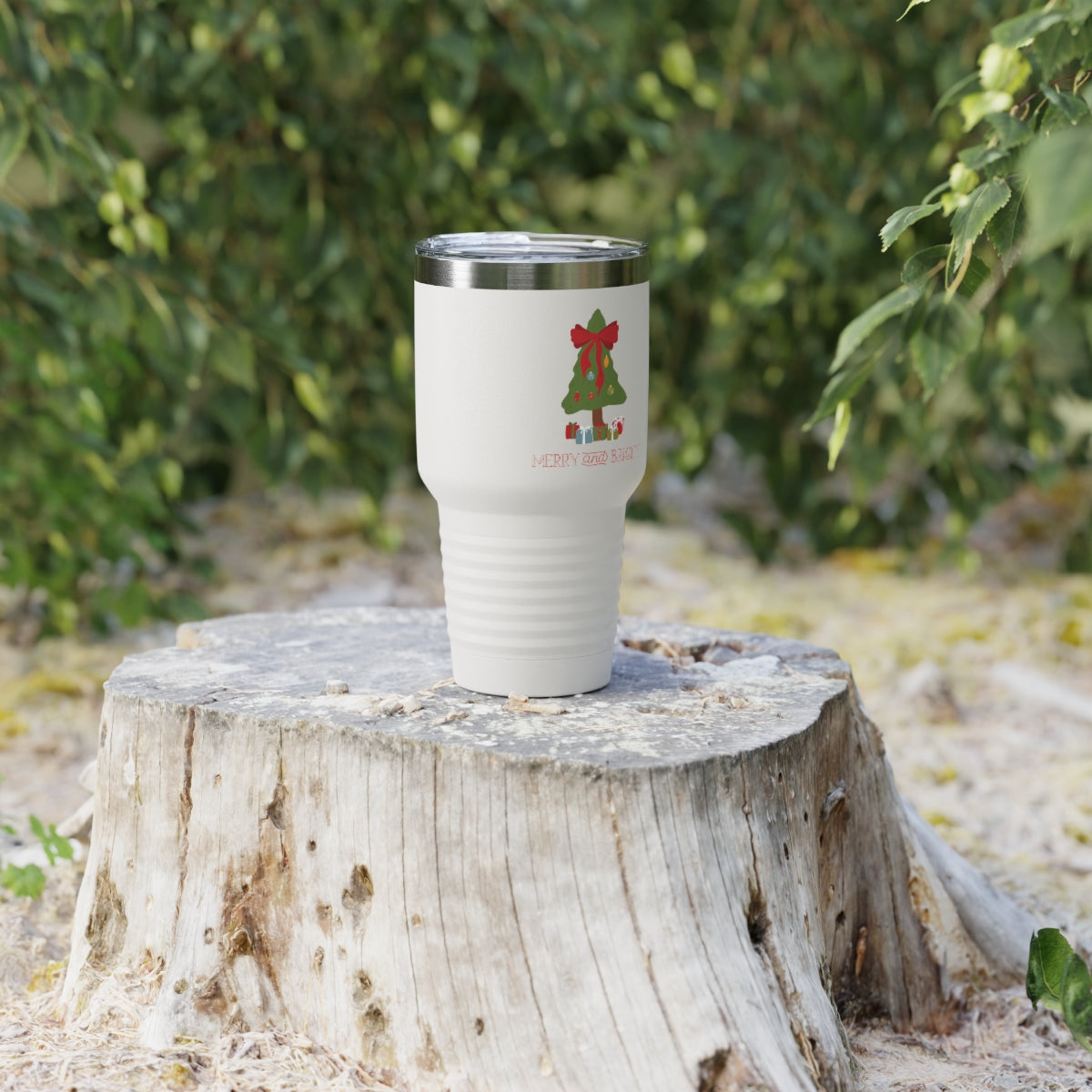 30oz White Ringneck Holiday Tumbler - Merry &amp; Bright