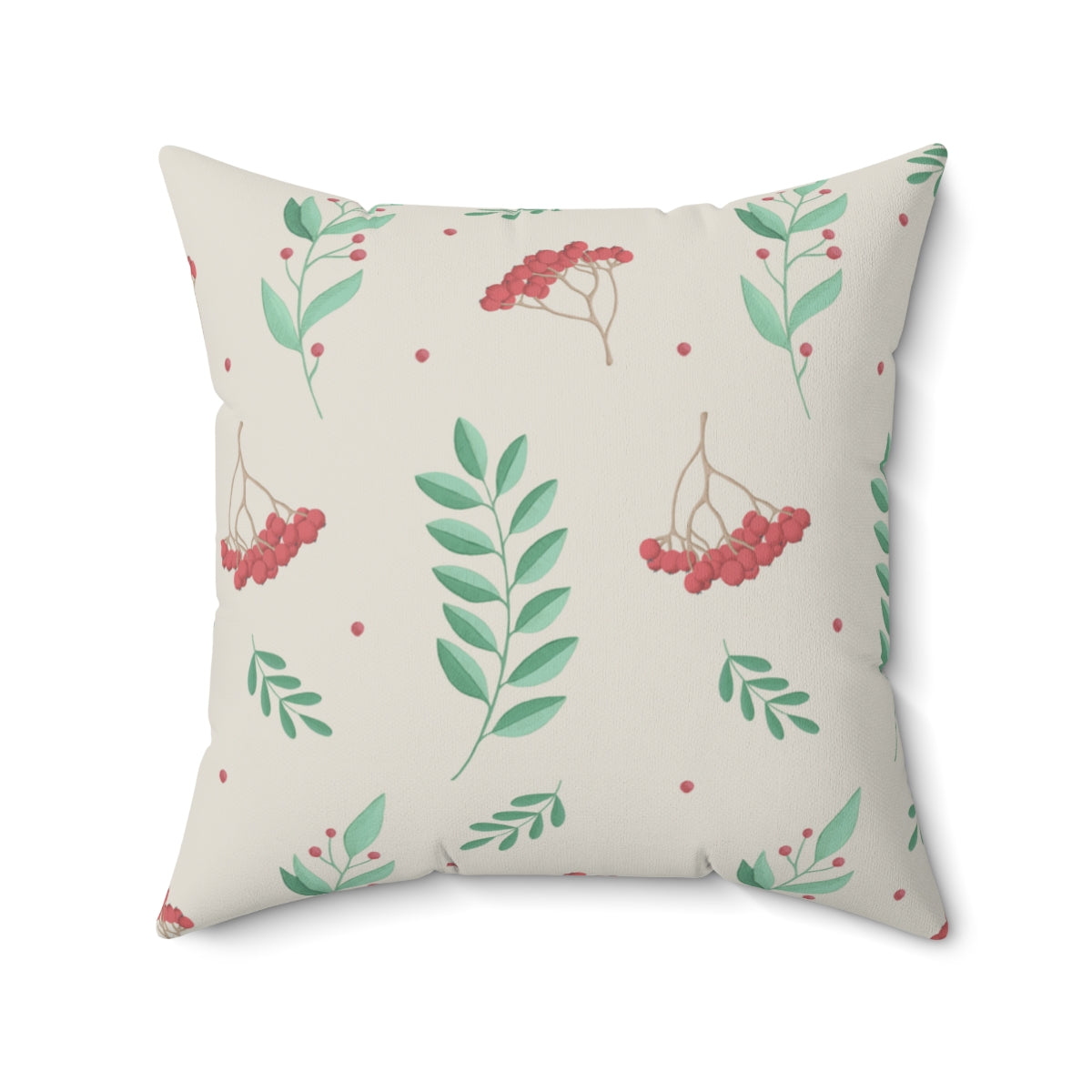 Polyester Square Holiday Pillowcase - Red &amp; Green Holly
