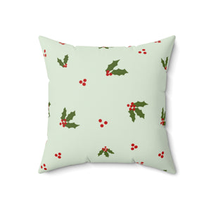 Green Polyester Square Holiday Pillowcase - Holly