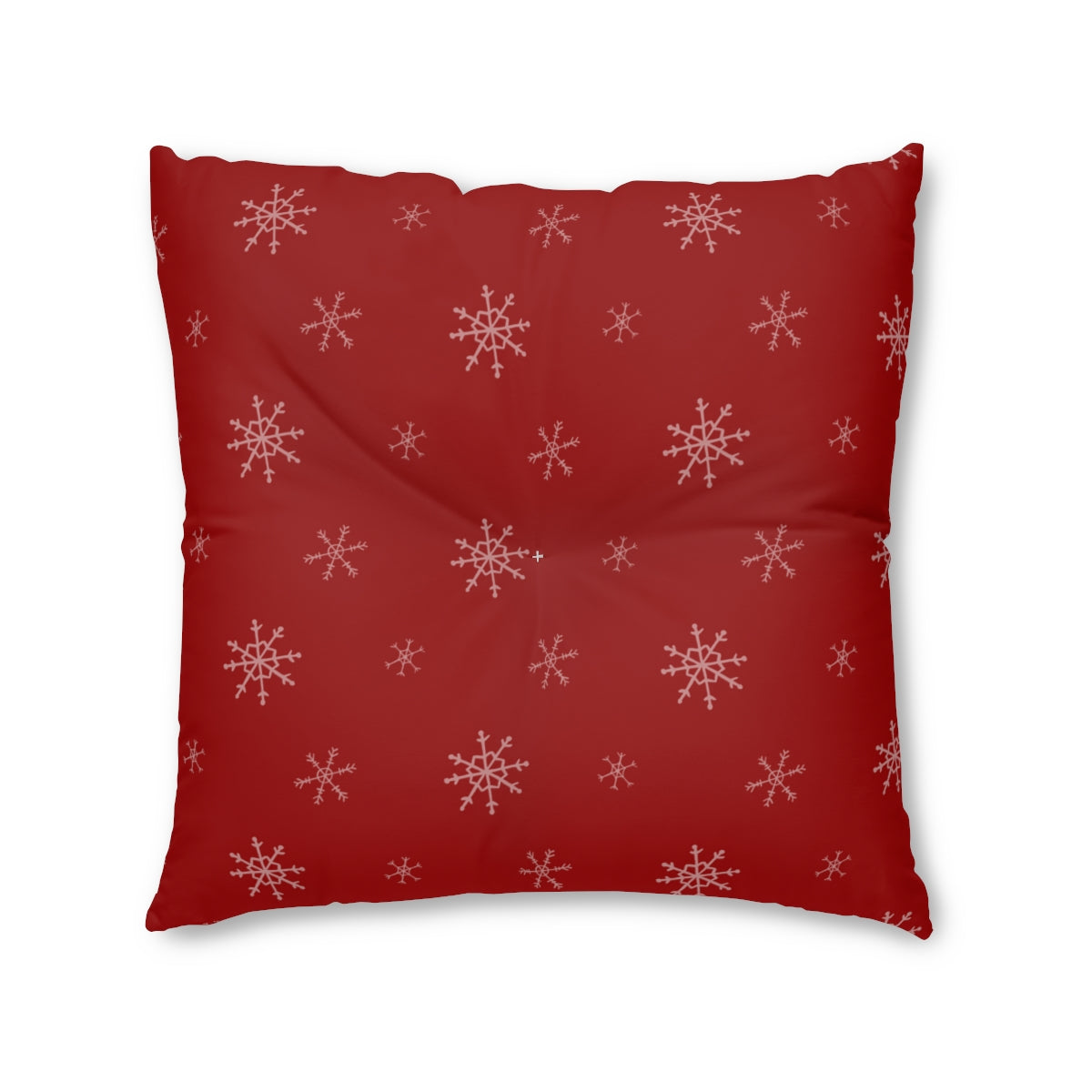 Red Square Tufted Holiday Floor Pillow - Snowflakes