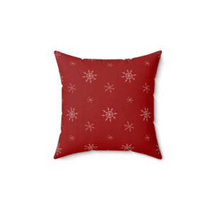 Red Polyester Square Holiday Pillowcase - Snowflakes