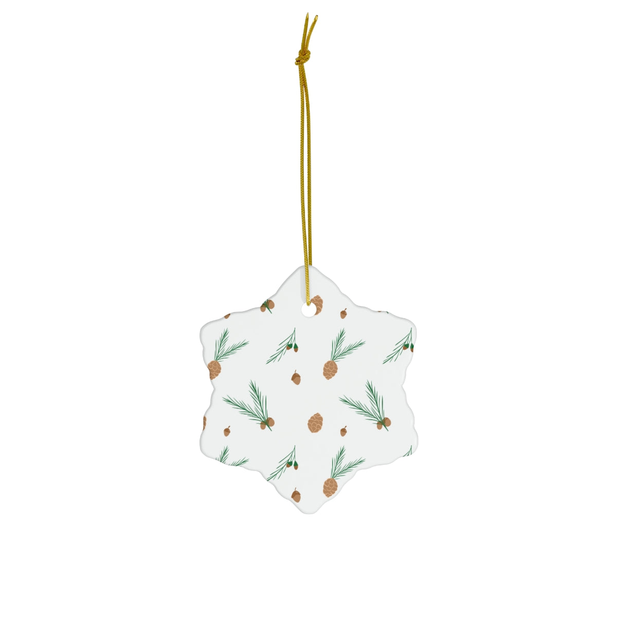 White Ceramic Holiday Ornament - Pinecones &amp; Acorns