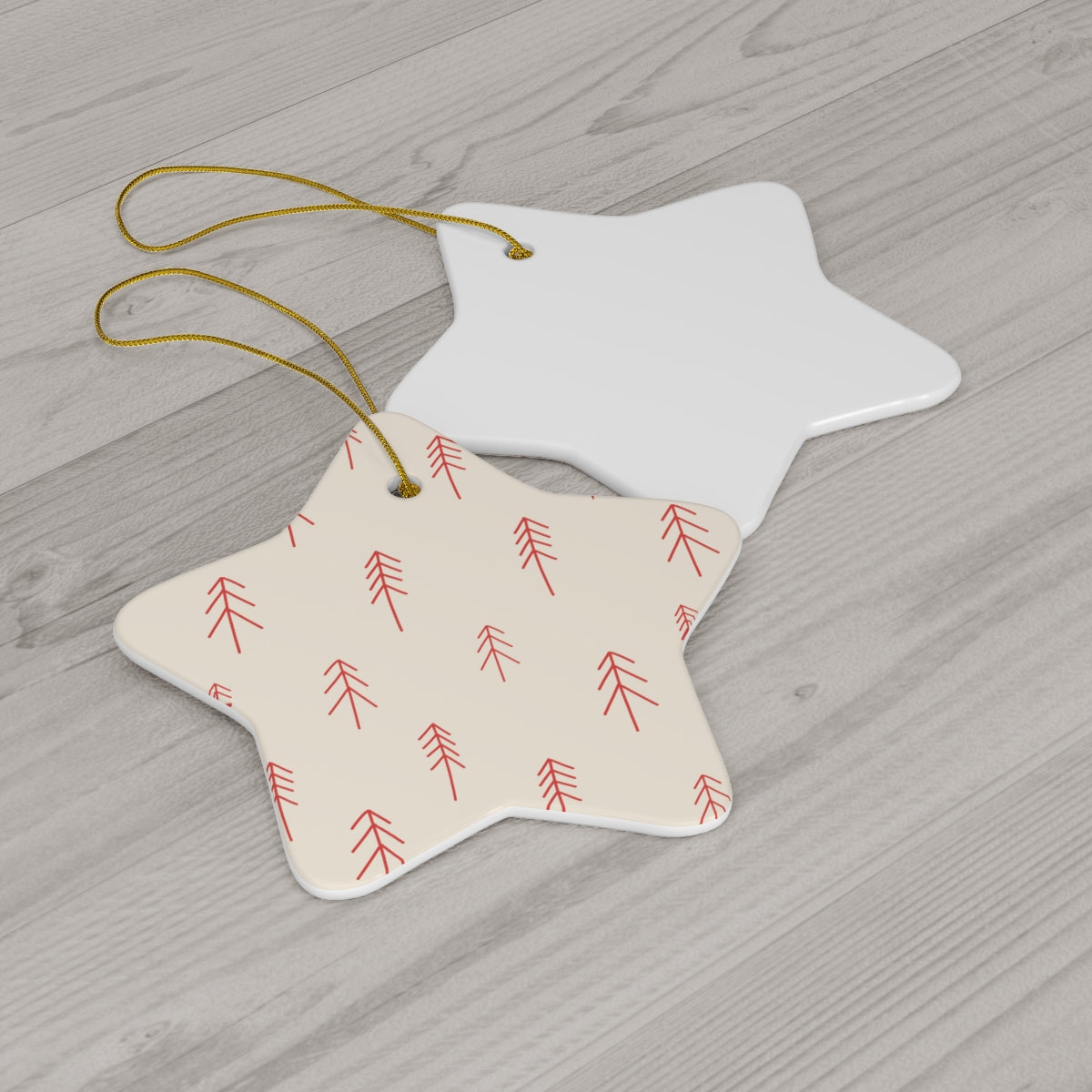 Ceramic Holiday Ornament - Red Evergreens