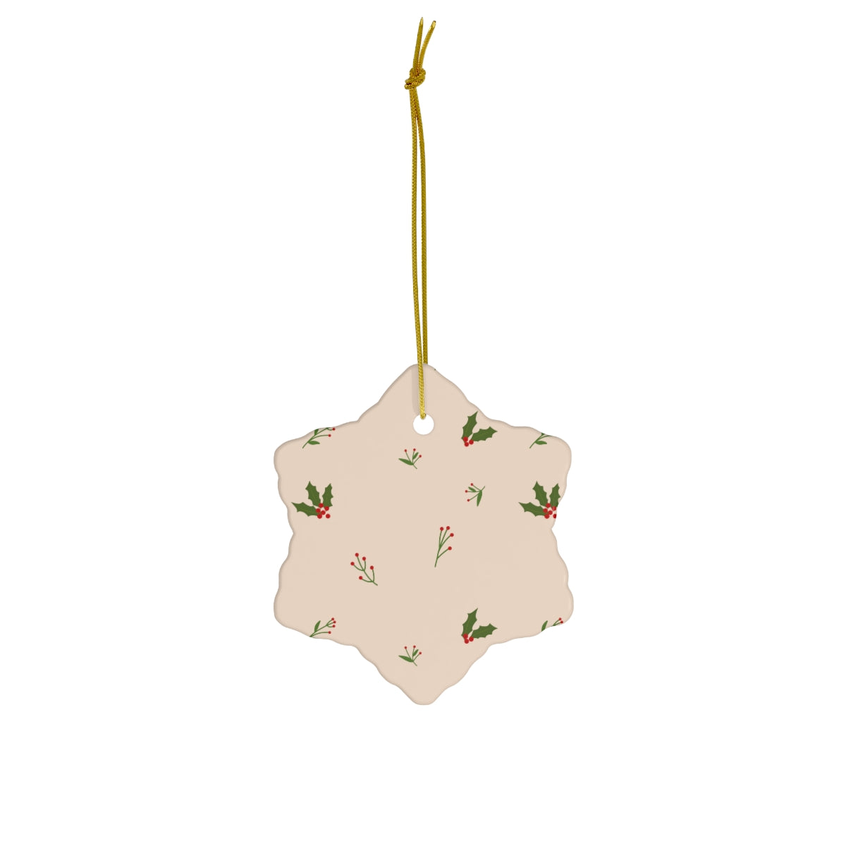 Beige Ceramic Holiday Ornament - Holly