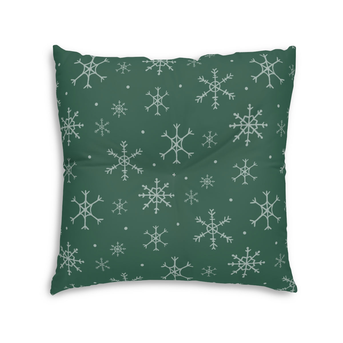 Green Square Tufted Holiday Floor Pillow - Snowflakes