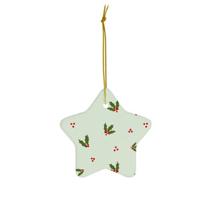 Green Ceramic Holiday Ornament - Holly