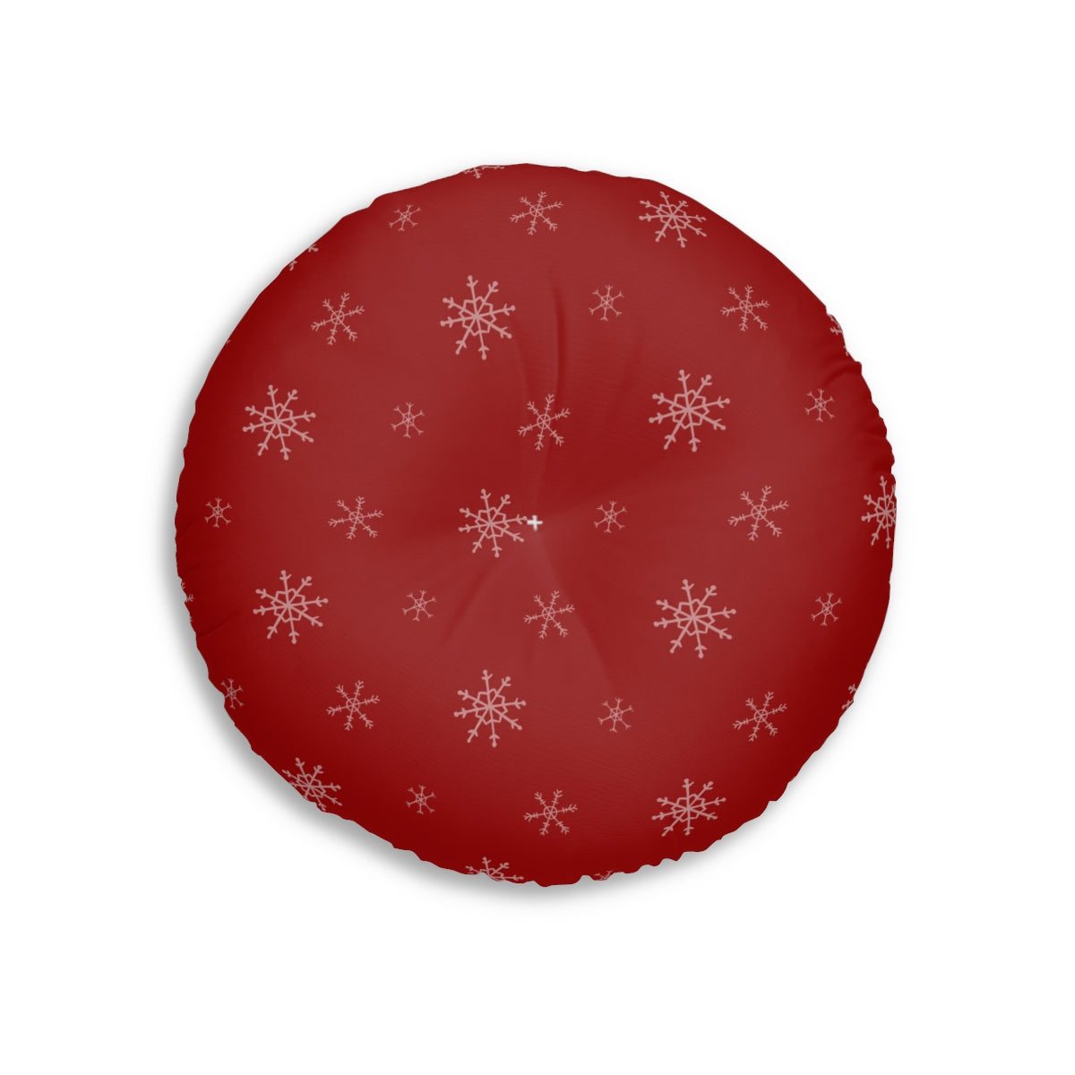 Red Round Tufted Holiday Floor Pillow - Snowflakes