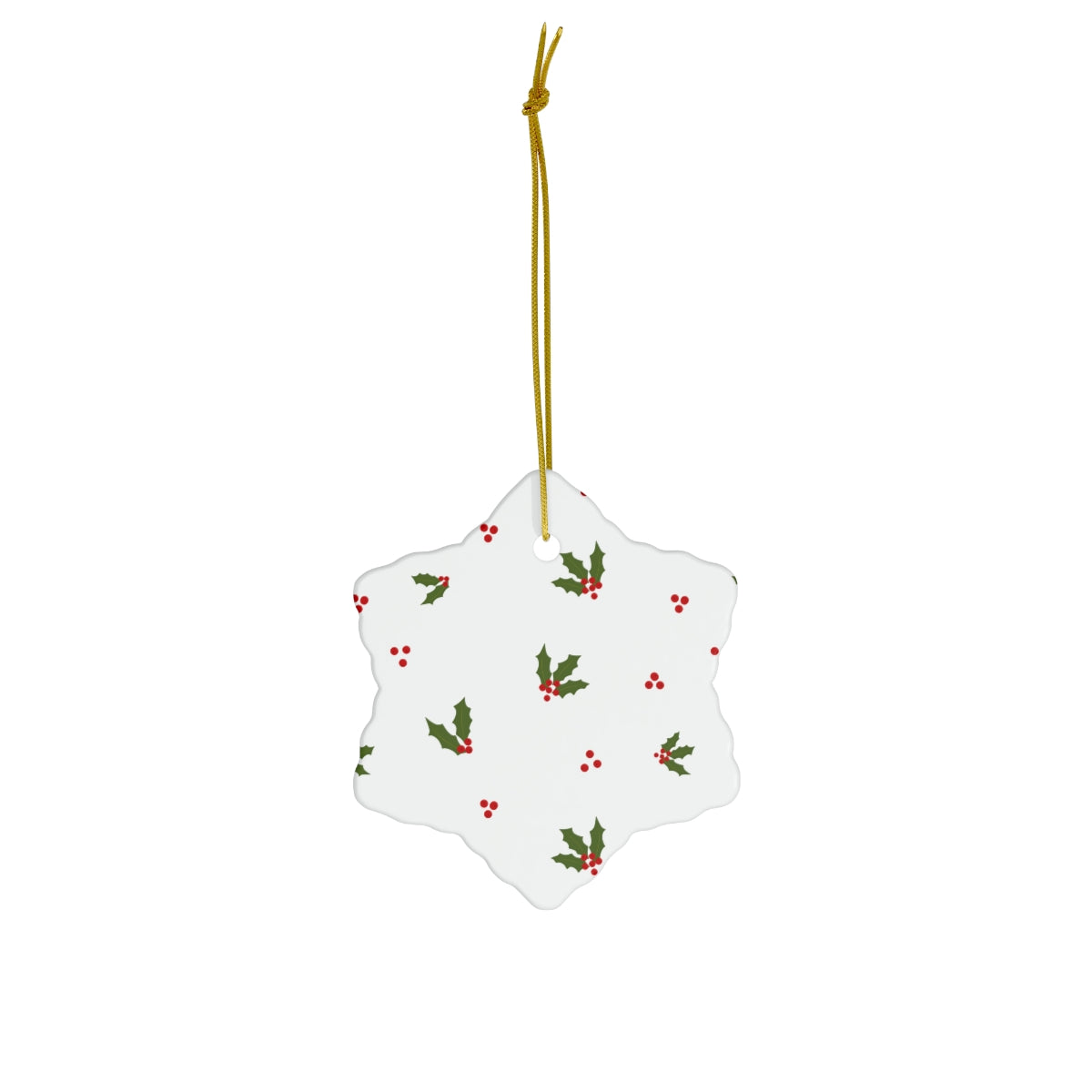 White Ceramic Holiday Ornament - Holly