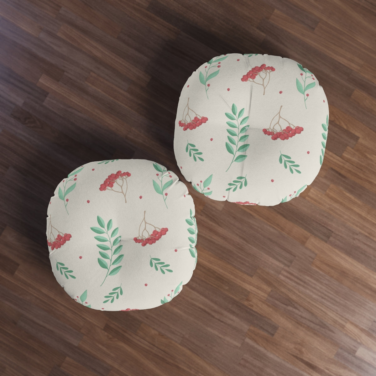 Round Tufted Holiday Floor Pillow - Large Red &amp; Green Hollys