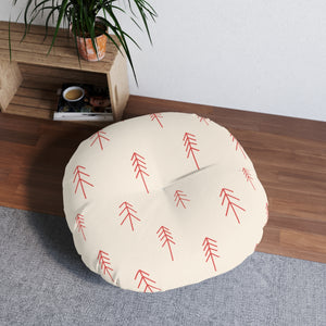 Round Tufted Holiday Floor Pillow - Red Evergreen