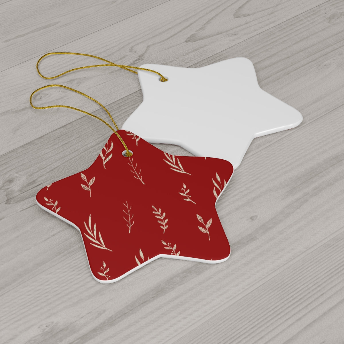 Red Ceramic Holiday Ornament - White Garland