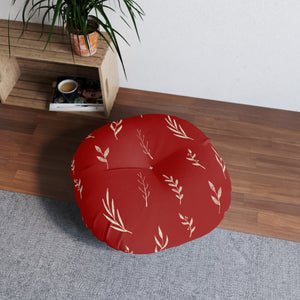 Red Round Tufted Holiday Floor Pillow - White Garland