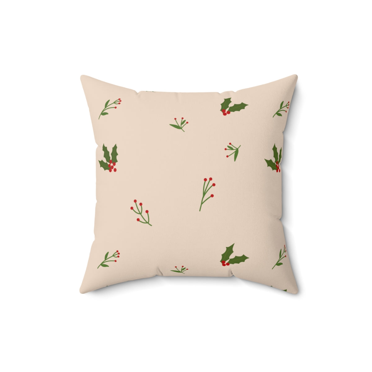 Beige Polyester Square Holiday Pillowcase - Holly