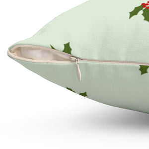 Green Polyester Square Holiday Pillowcase - Holly