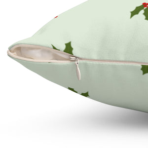 Green Polyester Square Holiday Pillowcase - Holly