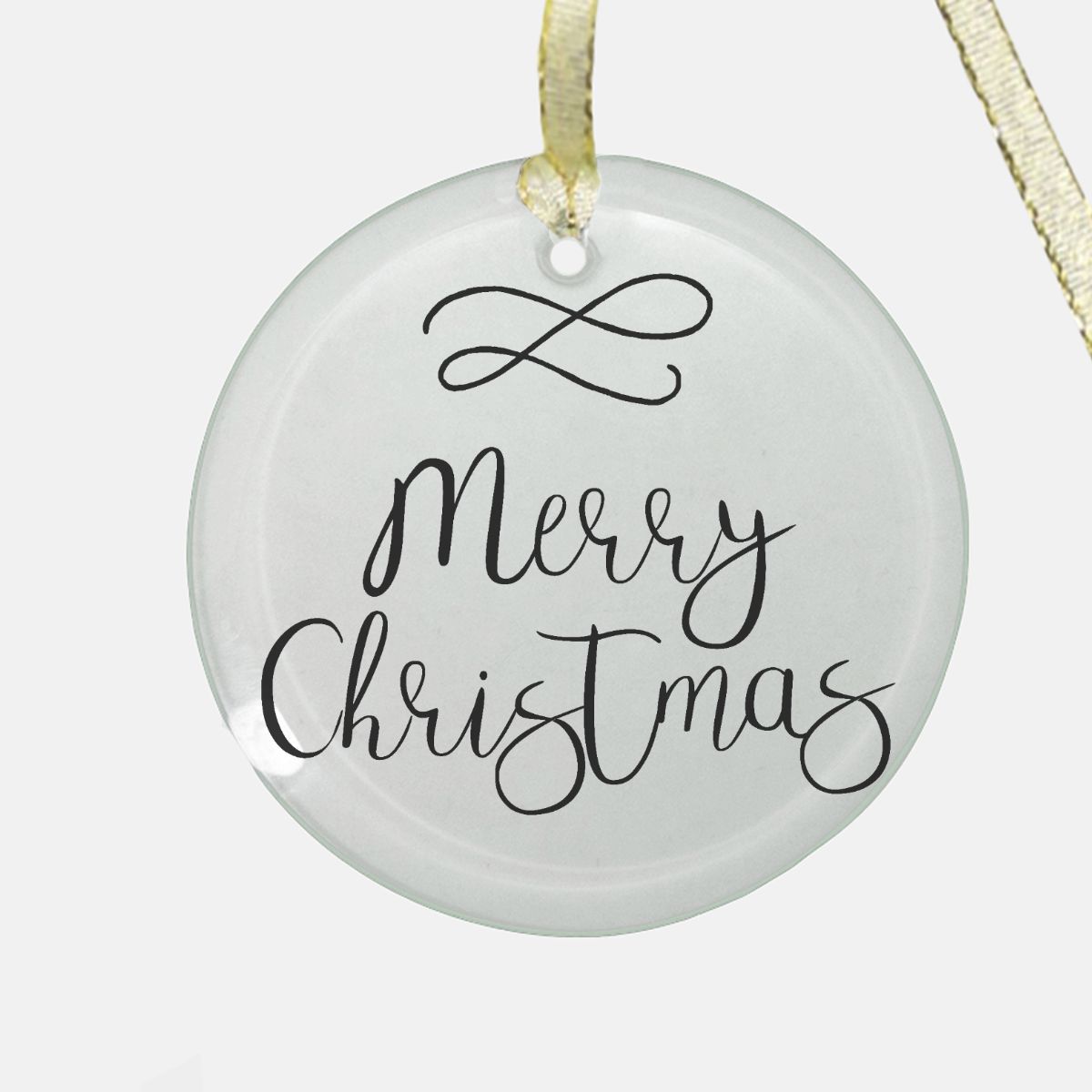 Round Clear Glass Holiday Ornament - Merry Christmas