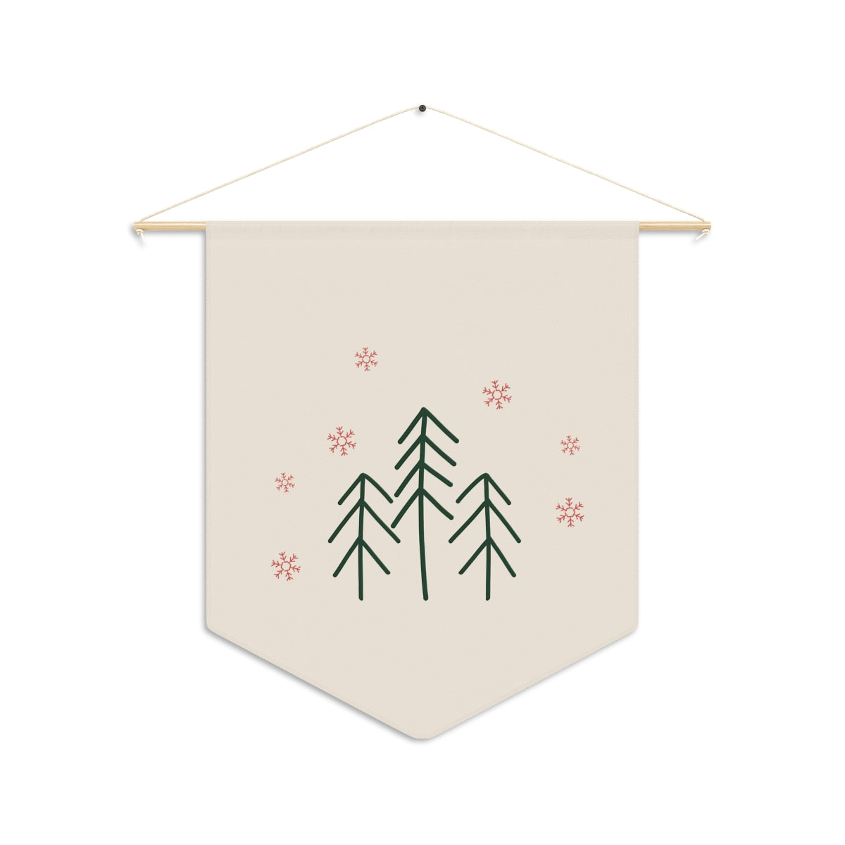 Holiday Pennant - Evergreen Trees &amp; Red Snowflakes